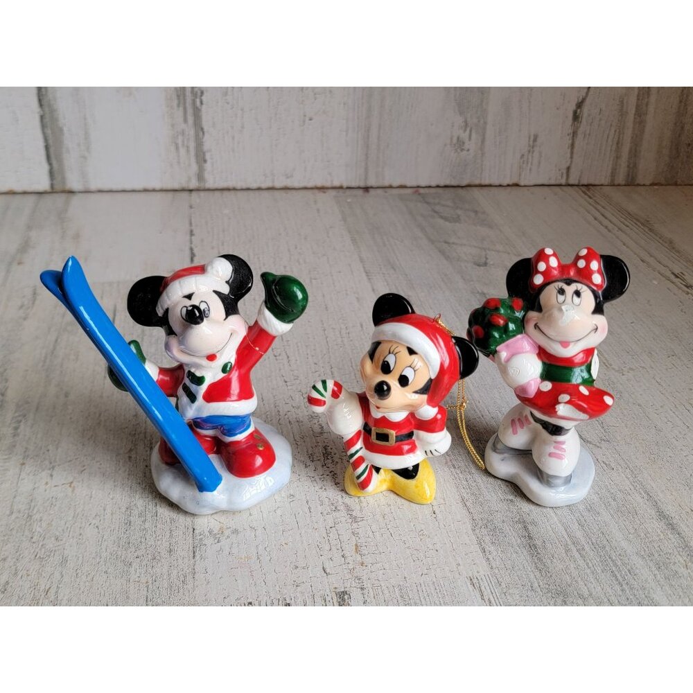 Vintage‎ Disney AS IS mickey mouse Minnie ski ornament Xmas set
